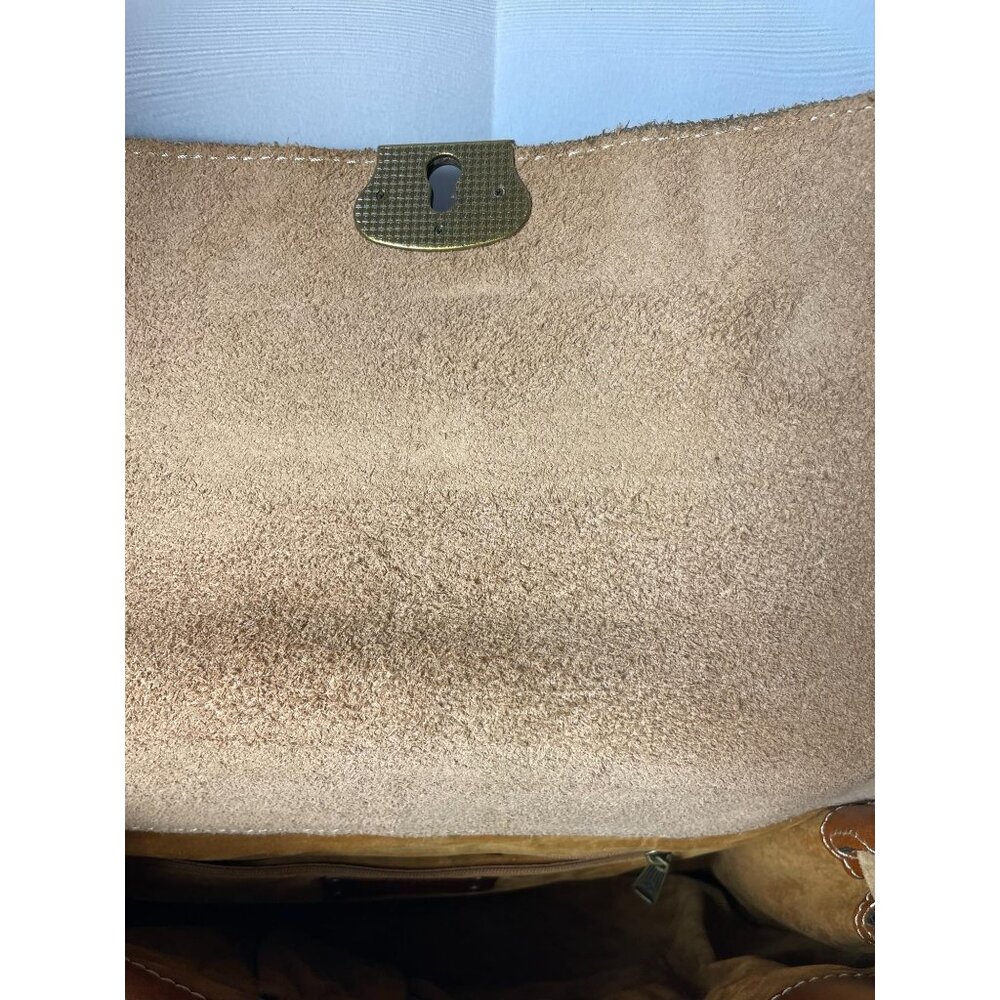 Patricia Nash Tan Leather Satchel Bag With Brass Lock & Dual Handles Spacious - Picture 6 of 7